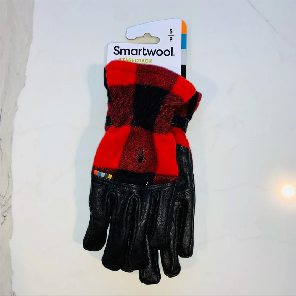 ❤️SmartWool❤️ Red Plaid Leather Gloves